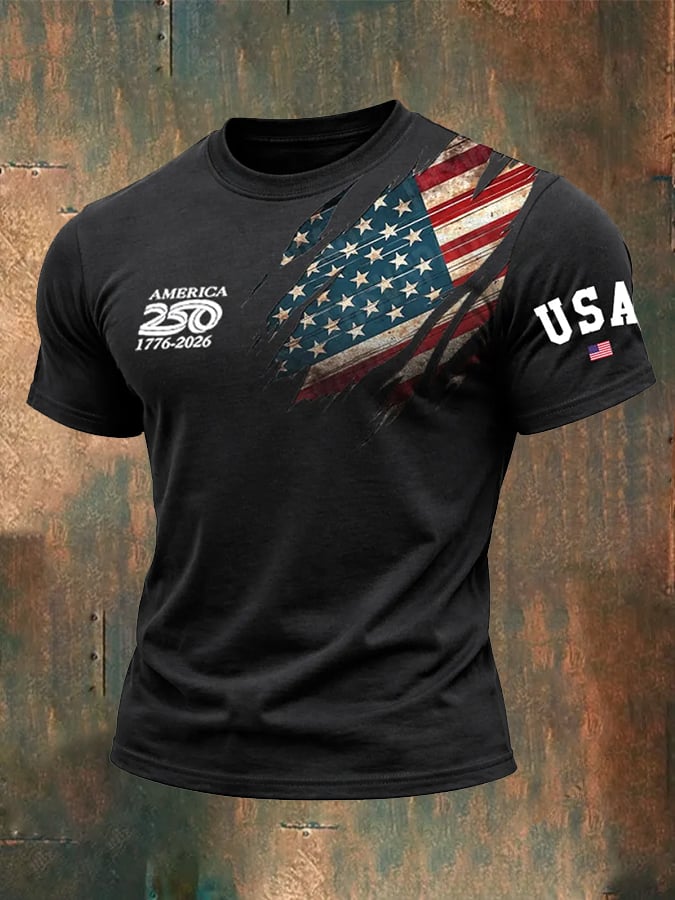 Men's 250th Anniversary National Flag Print Casual Short-Sleeved T-Shirt