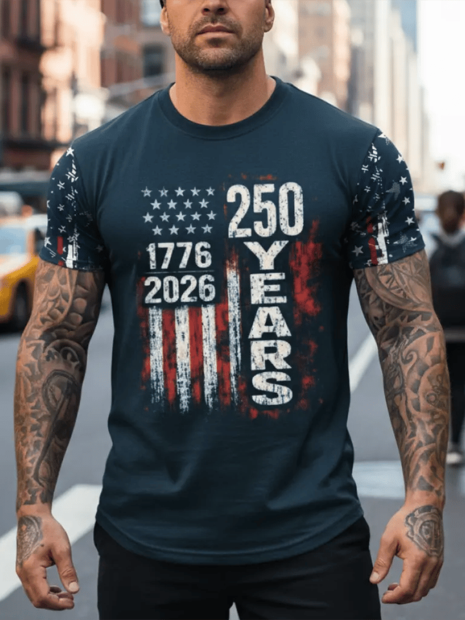 Men's 250th Anniversary National Flag Print Casual Short-Sleeved T-Shirt