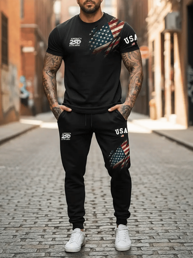 Men's 250th Anniversary National Flag Print Casual Short-Sleeved T-Shirt