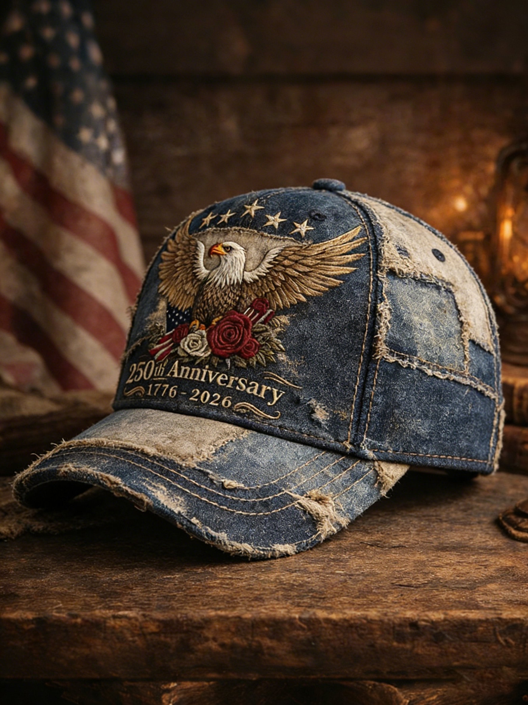 Unisex casual hat with a 250th anniversary of the United States commemorative print.