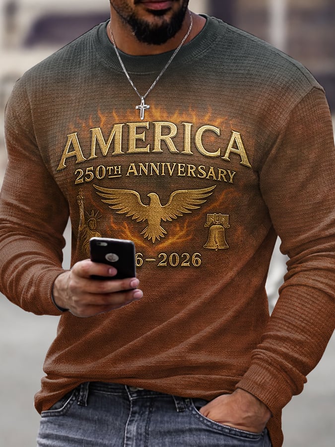 Men's Casual American 250th Anniversary Print T-Shirt