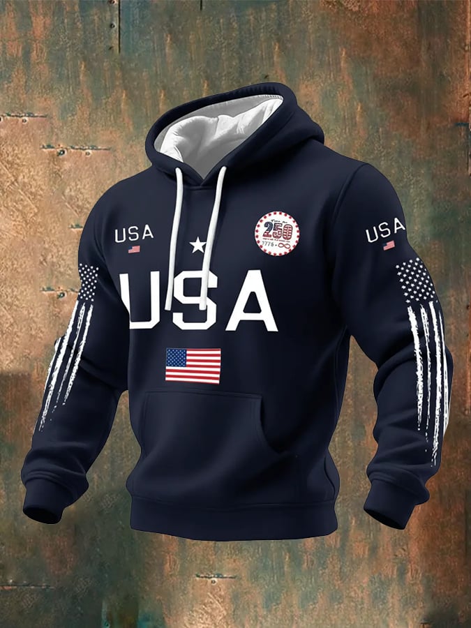 Men's 250th Anniversary Casual Printed Hooded Sweatshirt