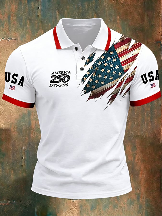 Men's 250th Anniversary National Flag Print Casual Polo Shirt