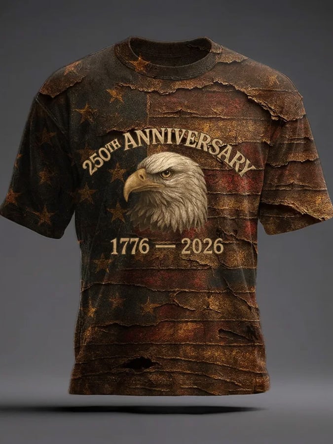 Men's Retro American 250th Anniversary Print Short-Sleeved T-Shirt