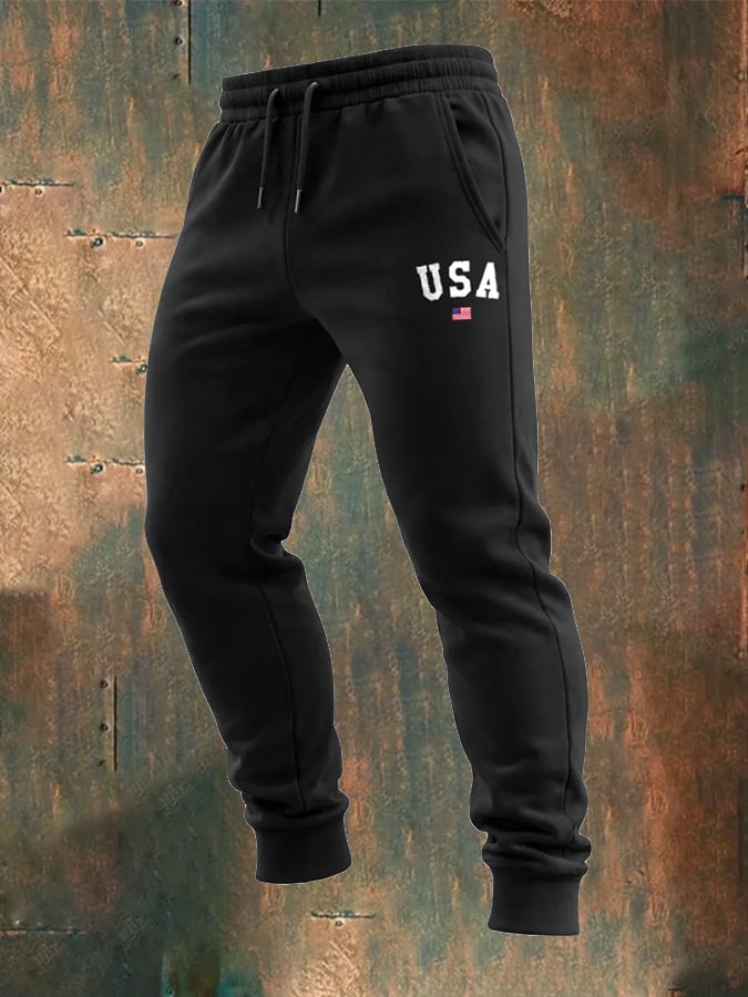 Men's 250th Anniversary Casual Printed Elastic Waist Tie-Up Sweatpants