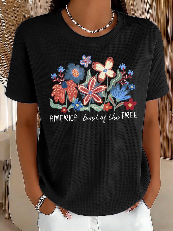 Women's Casual American Floral 250th Anniversary Waffle T-Shirt