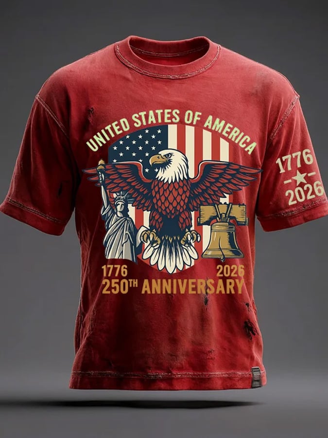 Men's Retro American 250th Anniversary Print Short-Sleeved T-Shirt