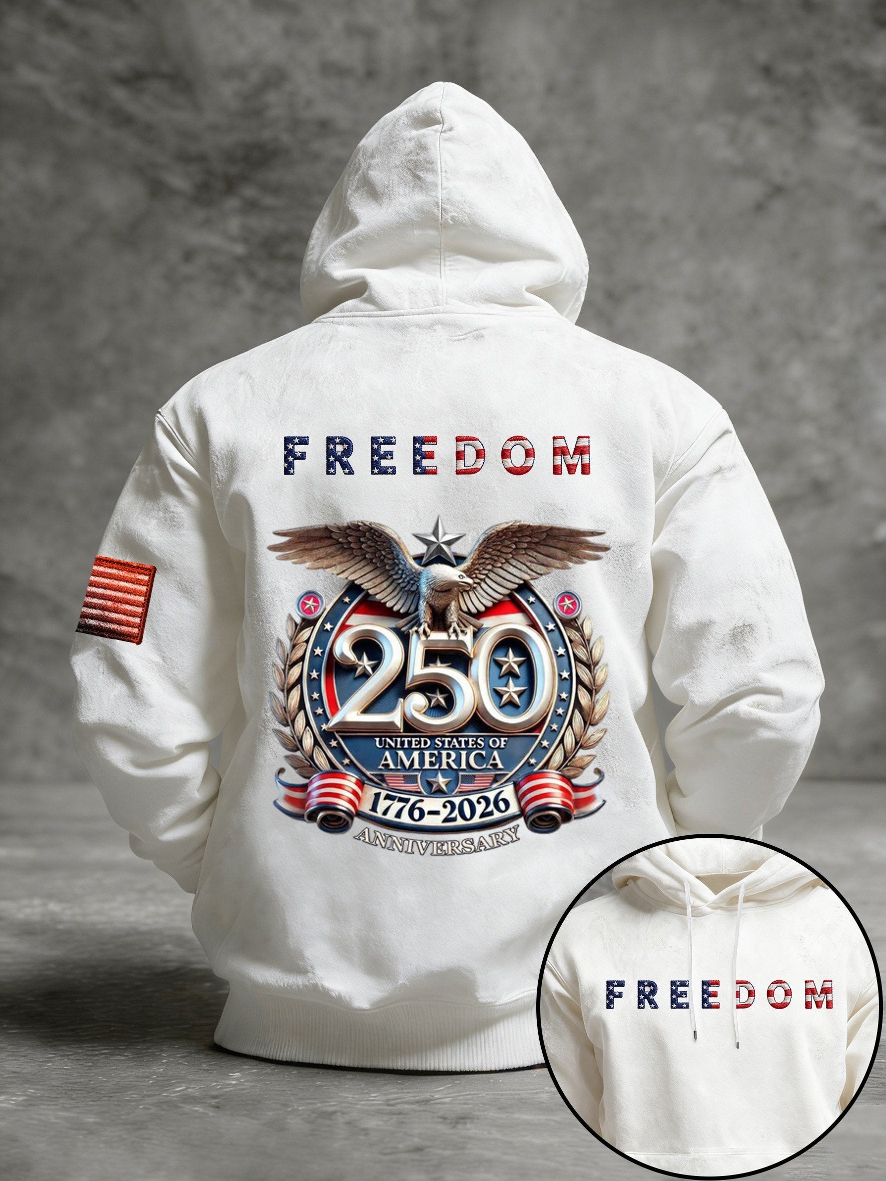 Men's Vintage American Flag Print Hooded Sweatshirt