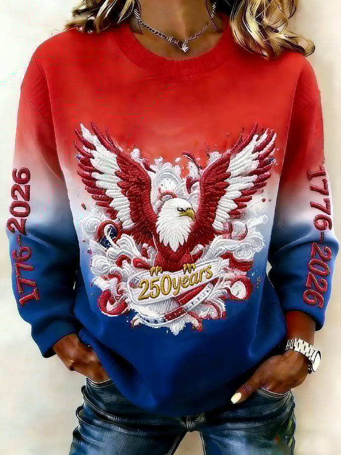Women's casual hoodie with American 250th anniversary print.