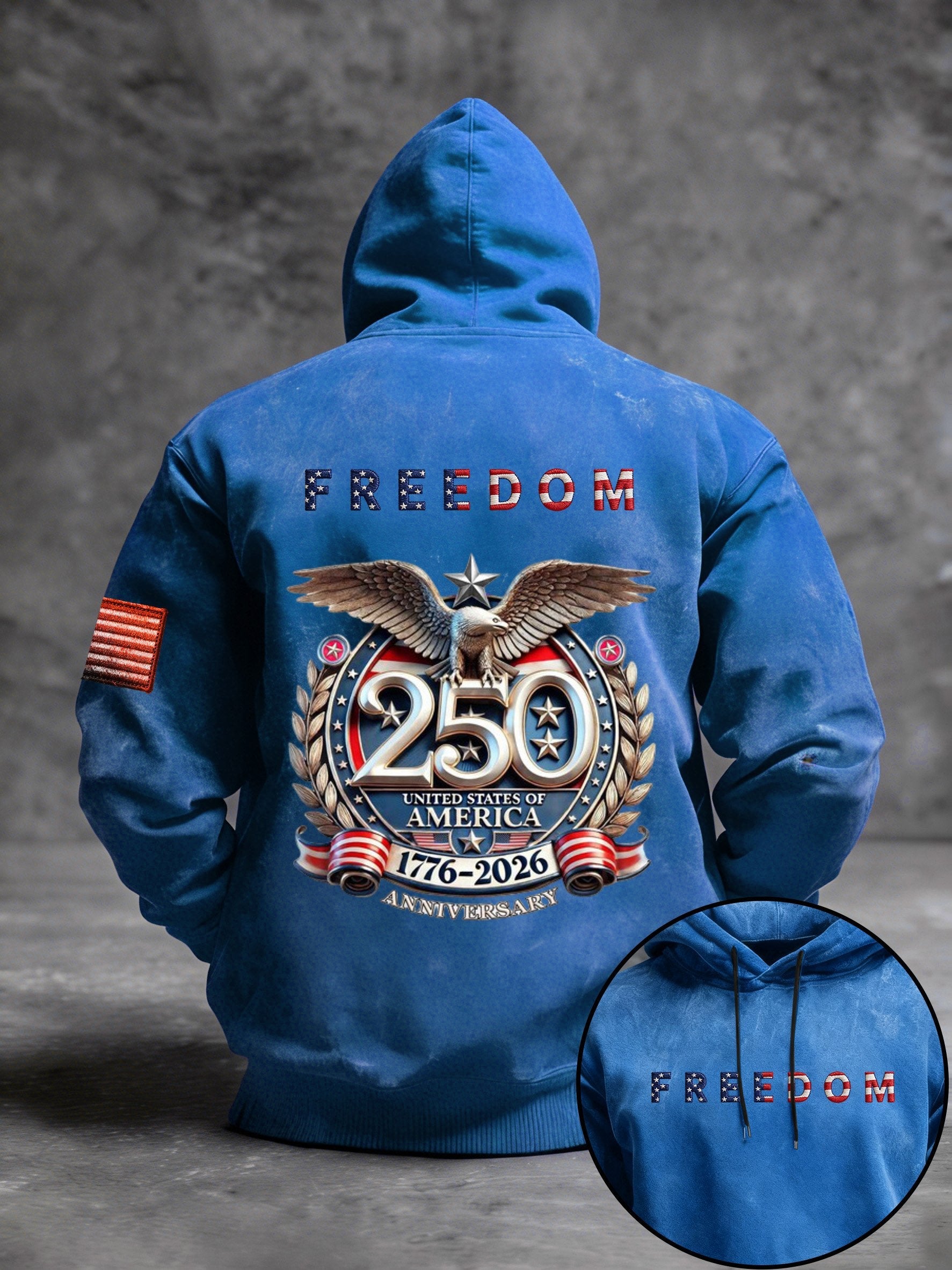 Men's Vintage American Flag Print Hooded Sweatshirt