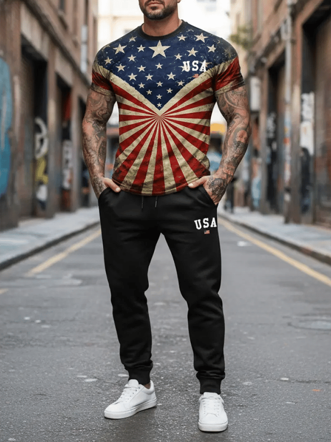 Men's 250th Anniversary National Flag Print Casual Short-Sleeved T-Shirt