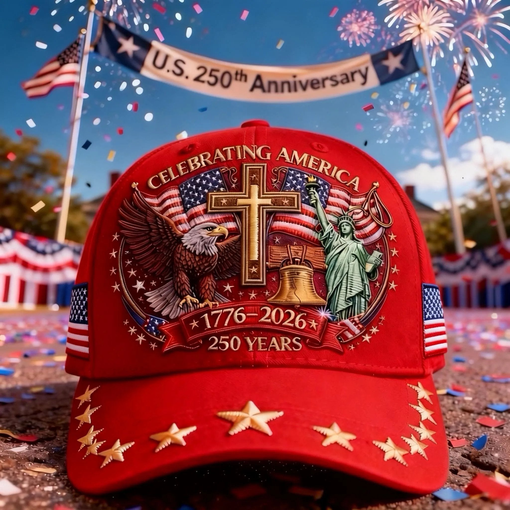 Unisex  🦅Eagle & Liberty & Cross🎆United States 250th Anniversary Hat🧢