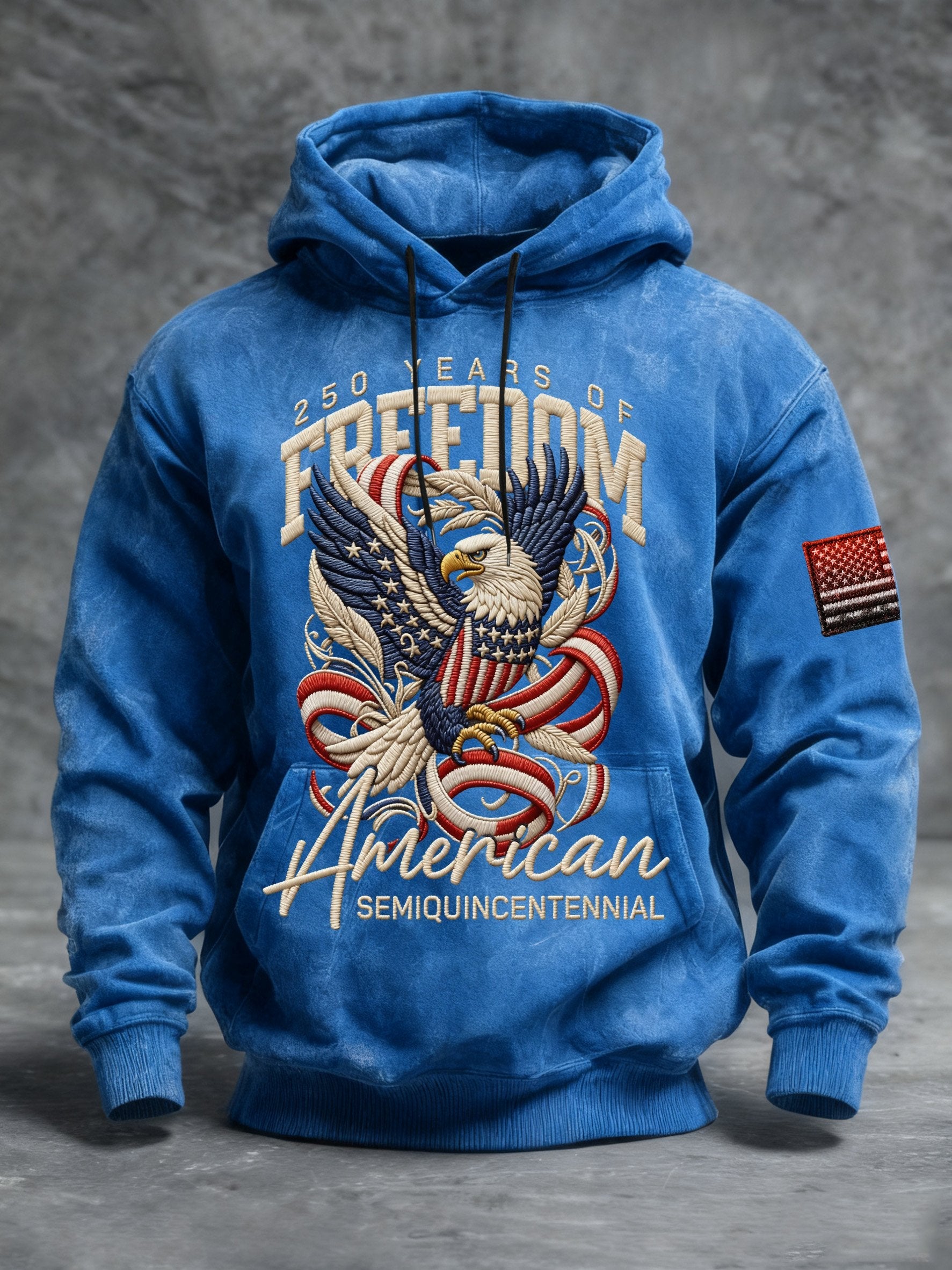 Men's Vintage American Flag Print Hooded Sweatshirt