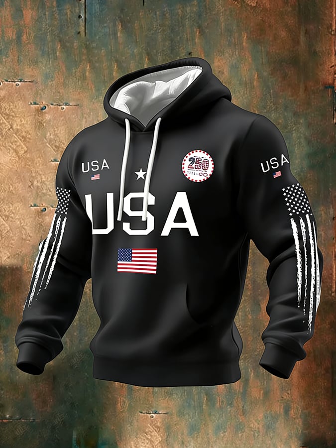 Men's 250th Anniversary Casual Printed Hooded Sweatshirt