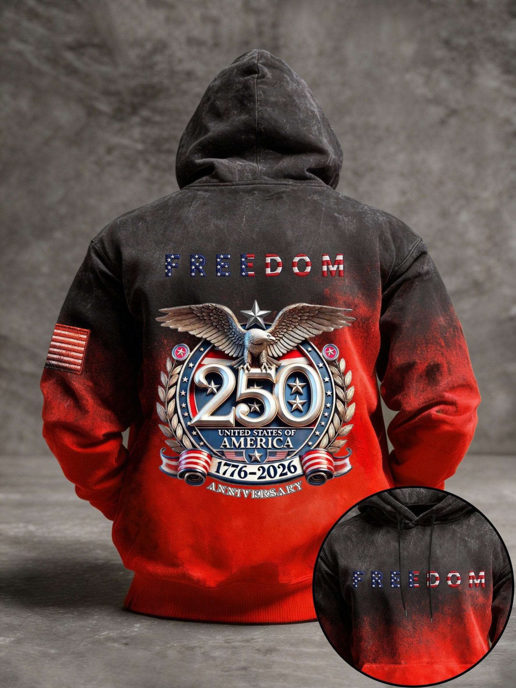 Men's Vintage American Flag Print Hooded Sweatshirt