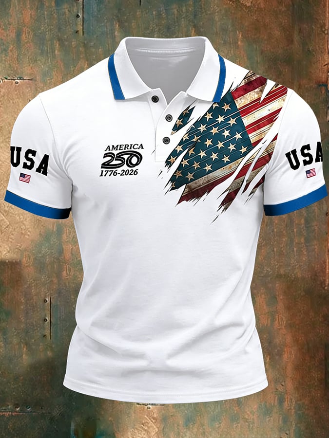 Men's 250th Anniversary National Flag Print Casual Polo Shirt