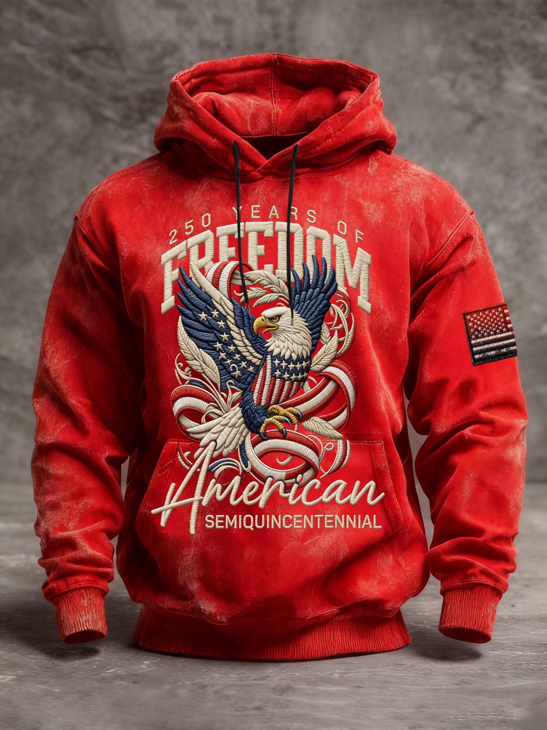 Men's Vintage American Flag Print Hooded Sweatshirt