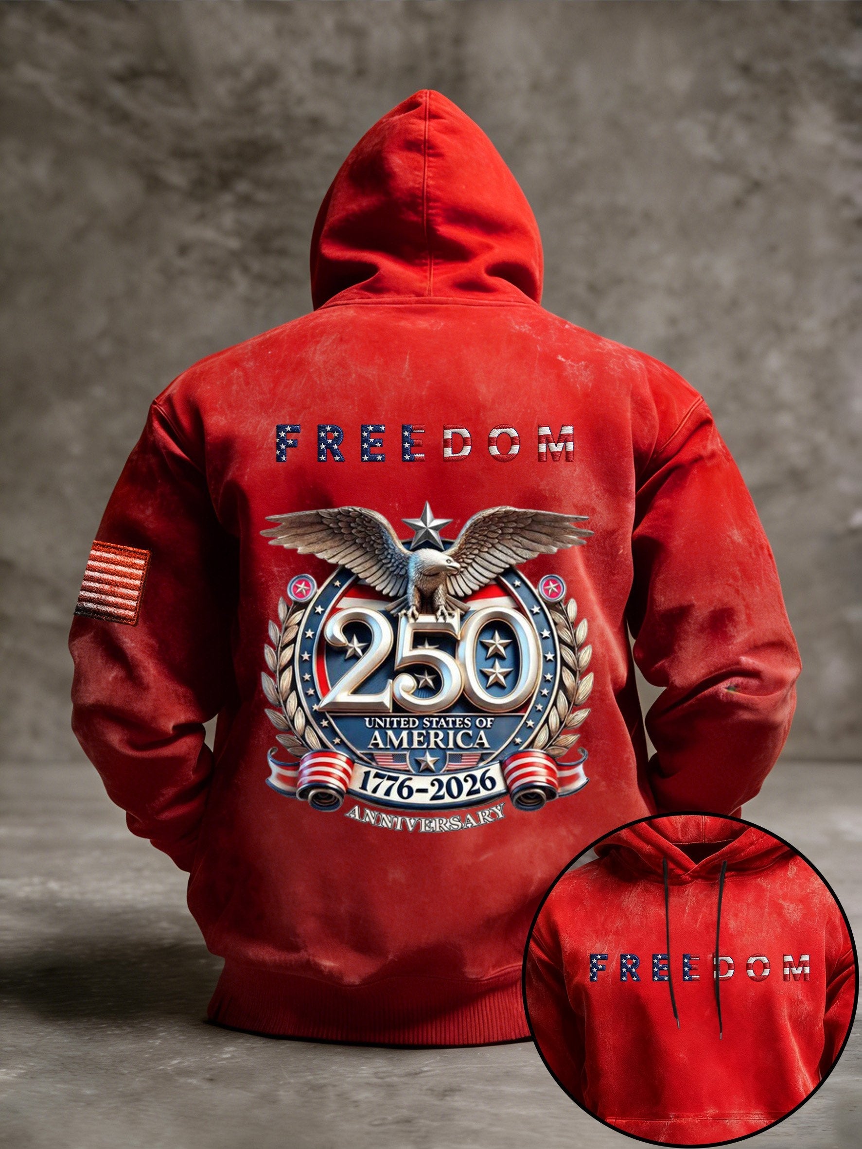 Men's Vintage American Flag Print Hooded Sweatshirt