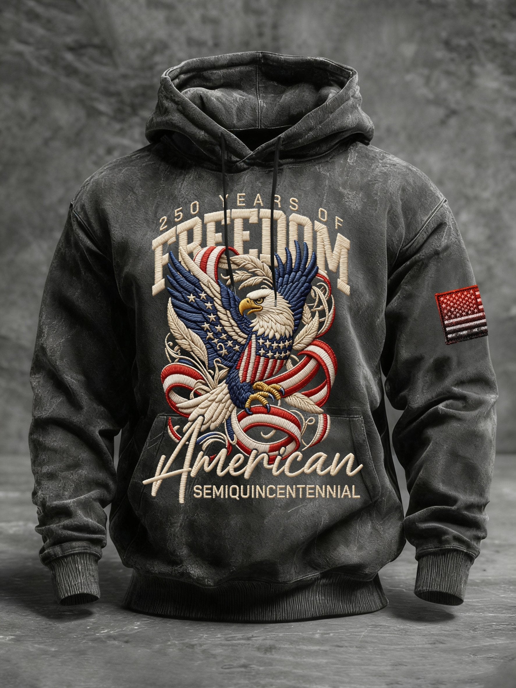 Men's Vintage American Flag Print Hooded Sweatshirt