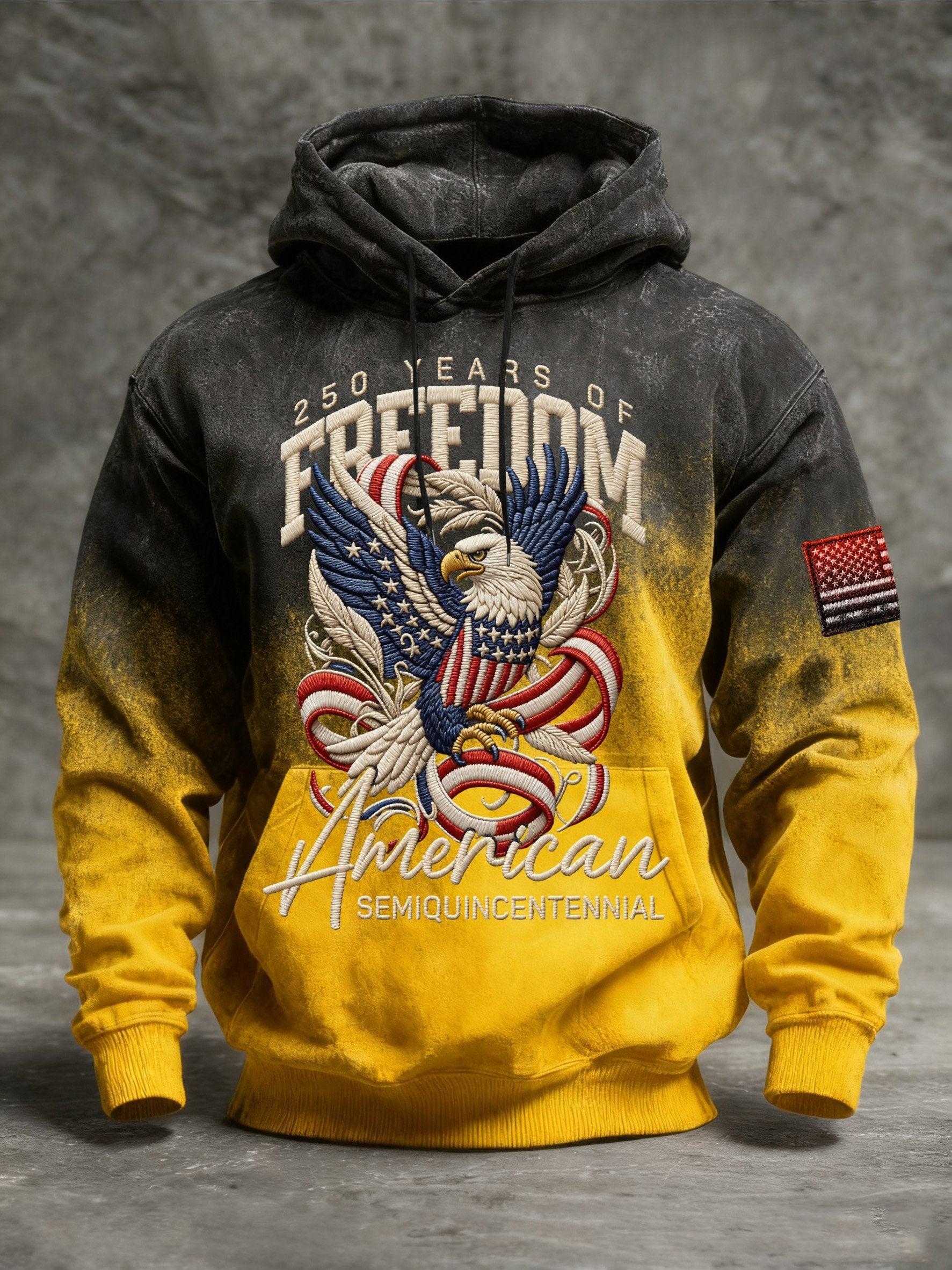 Men's Vintage American Flag Print Hooded Sweatshirt