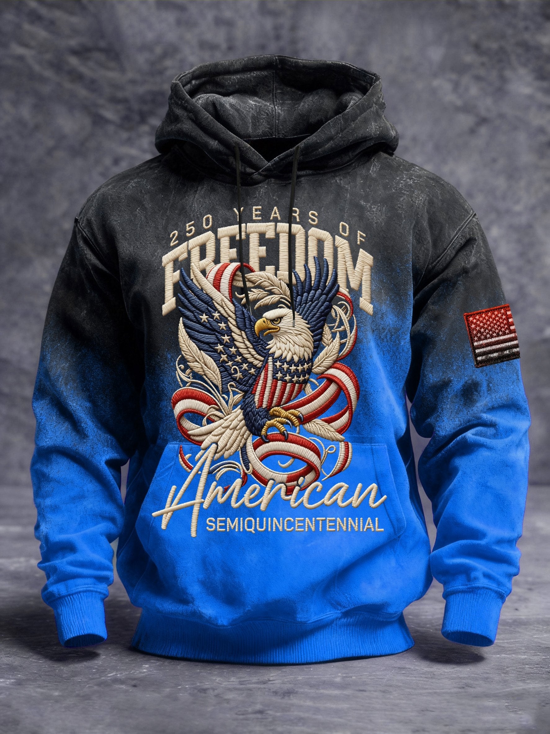 Men's Vintage American Flag Print Hooded Sweatshirt