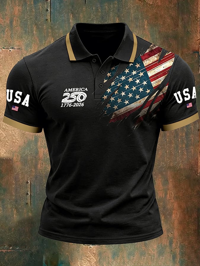 Men's 250th Anniversary National Flag Print Casual Polo Shirt