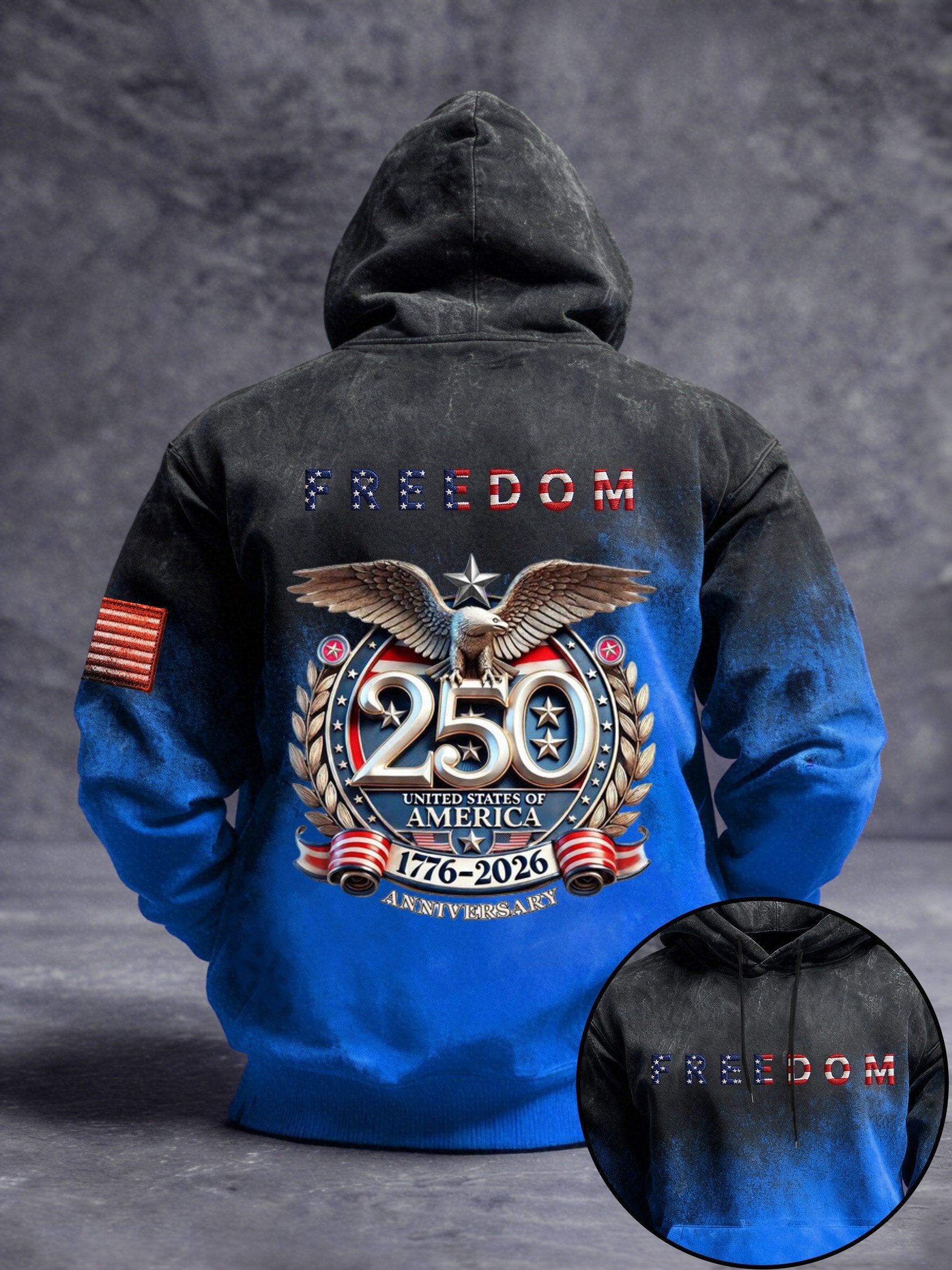 Men's Vintage American Flag Print Hooded Sweatshirt