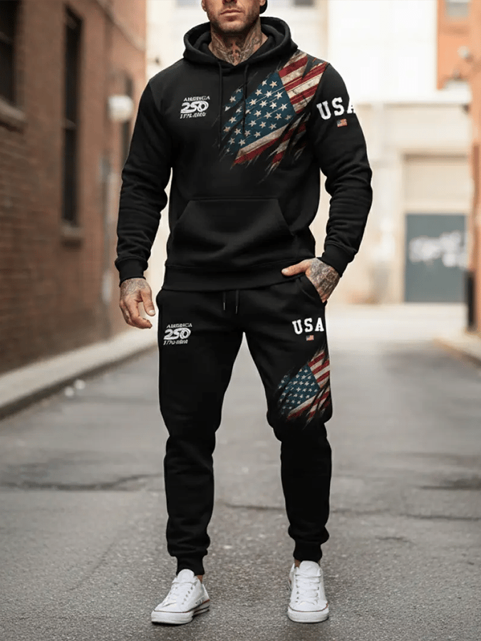 Men's 250th Anniversary Casual Printed Hooded Sweatshirt