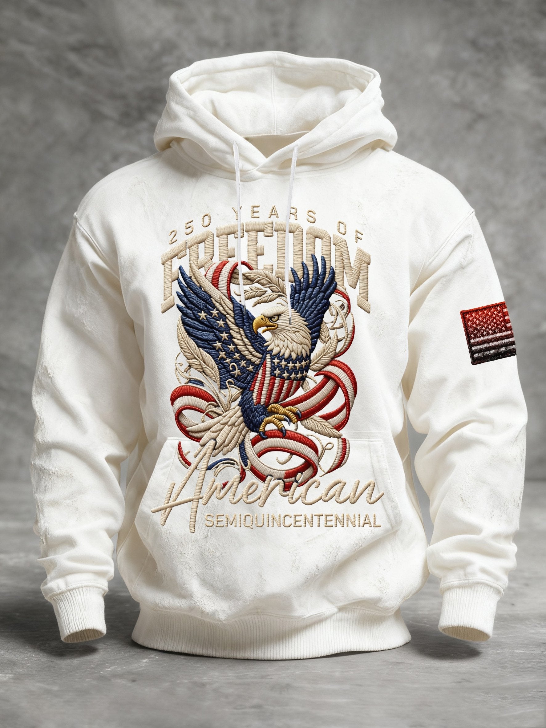 Men's Vintage American Flag Print Hooded Sweatshirt