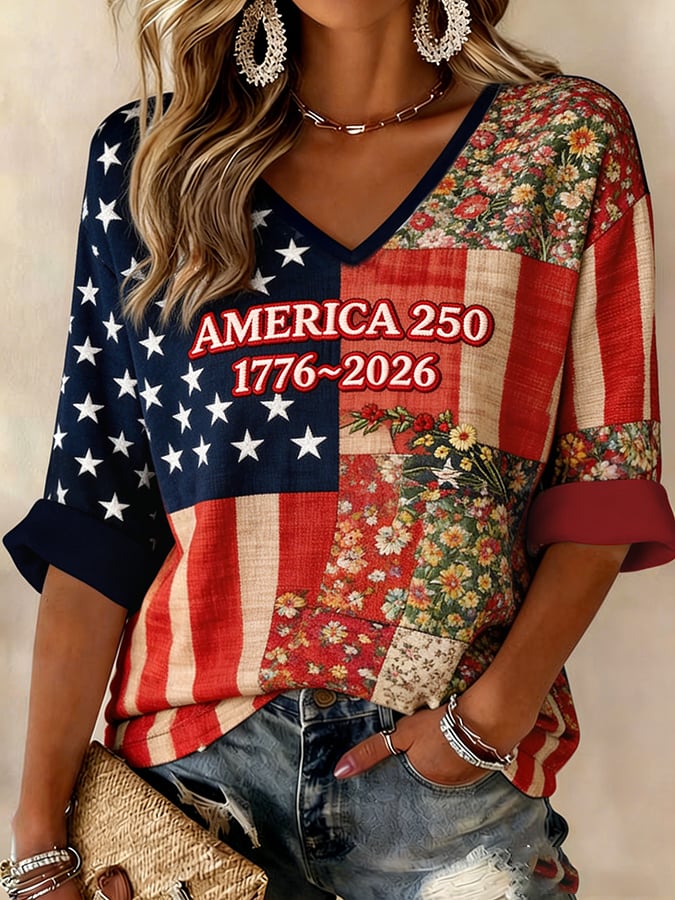 Women's American 250th Anniversary Art Print Casual Top