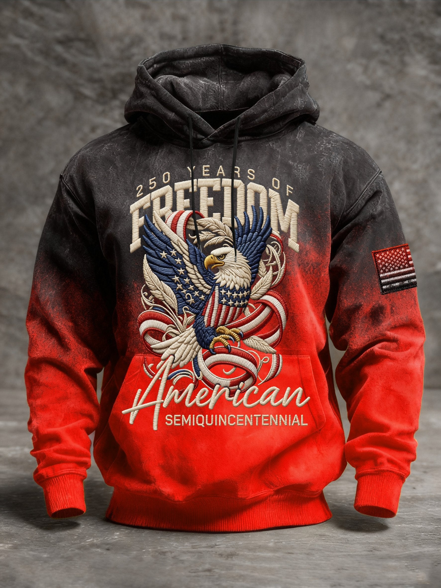 Men's Vintage American Flag Print Hooded Sweatshirt