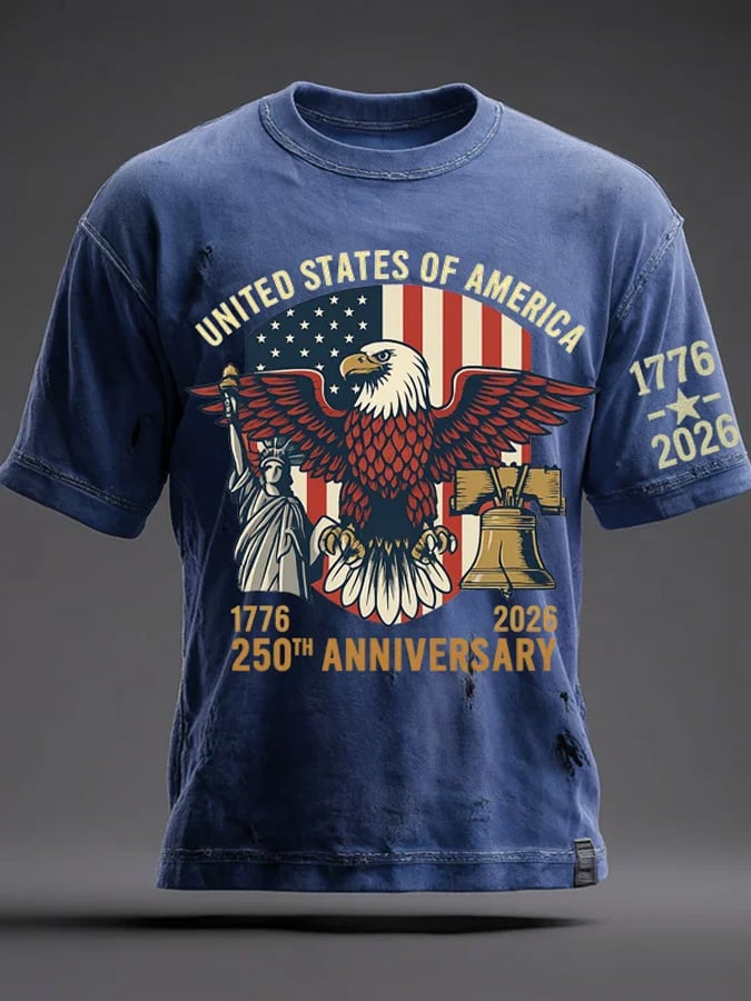 Men's Retro American 250th Anniversary Print Short-Sleeved T-Shirt