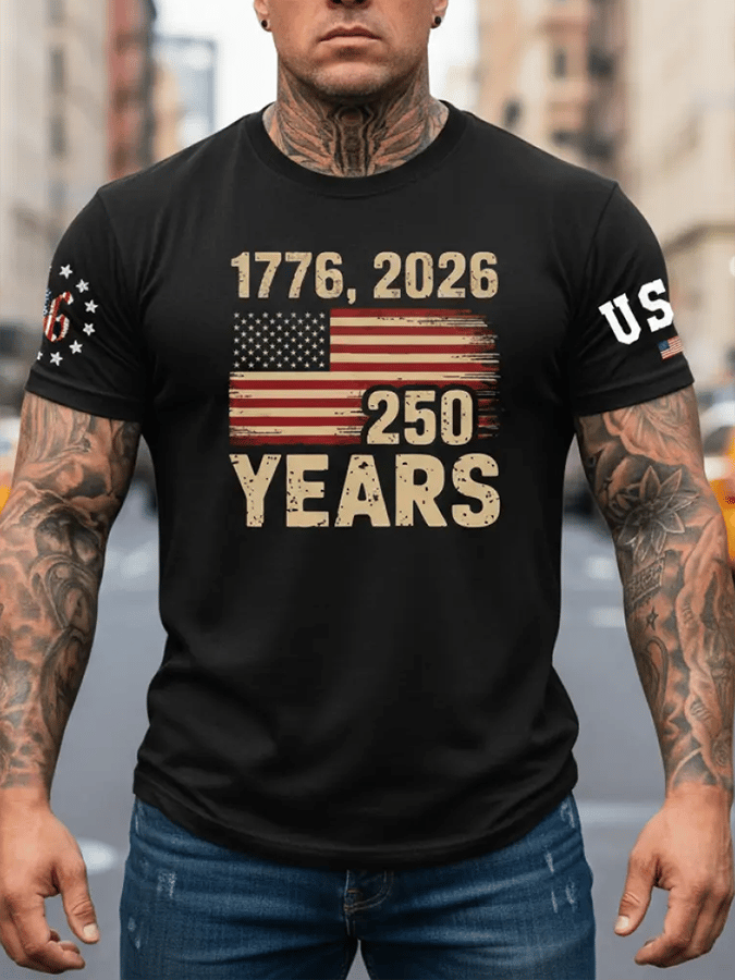 Men's 250th Anniversary National Flag Print Casual Short-Sleeved T-Shirt