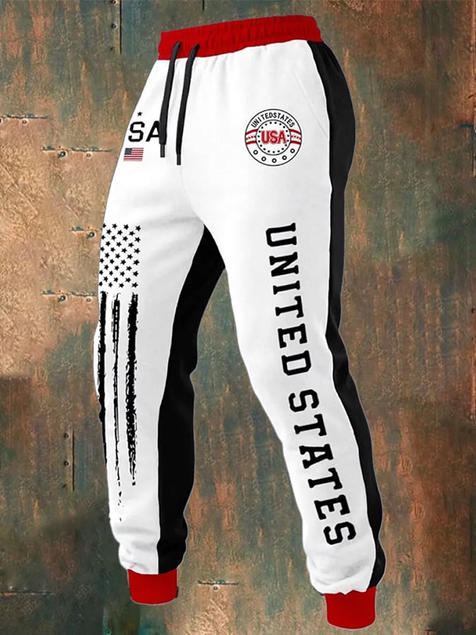 Men's 250th Anniversary Casual Printed Elastic Waist Tie-Up Sweatpants
