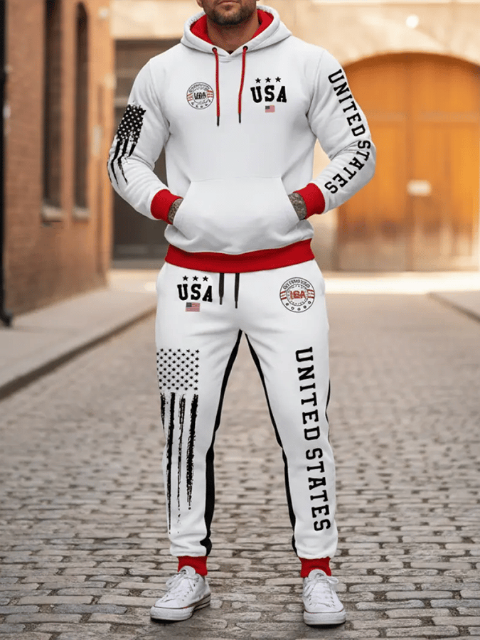 Men's 250th Anniversary Casual Printed Elastic Waist Tie-Up Sweatpants