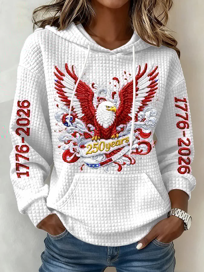 Women's casual hoodie with American 250th anniversary print.