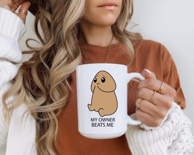 Men's novelty mug: My owner will hit me